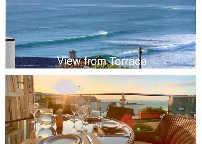 Sea Beach & Coastal Views From Lrg Sun Terrace G Bay Apartments Overlooks Fistral Beach Most Desirable Location Sleeps & Dines 6 Which Includes Sofabed 2 Bathrooms Al Fresco Dining Smart Tv All Rooms Private Parking 2 Cars Sat-Sat Only April-Nov Plea